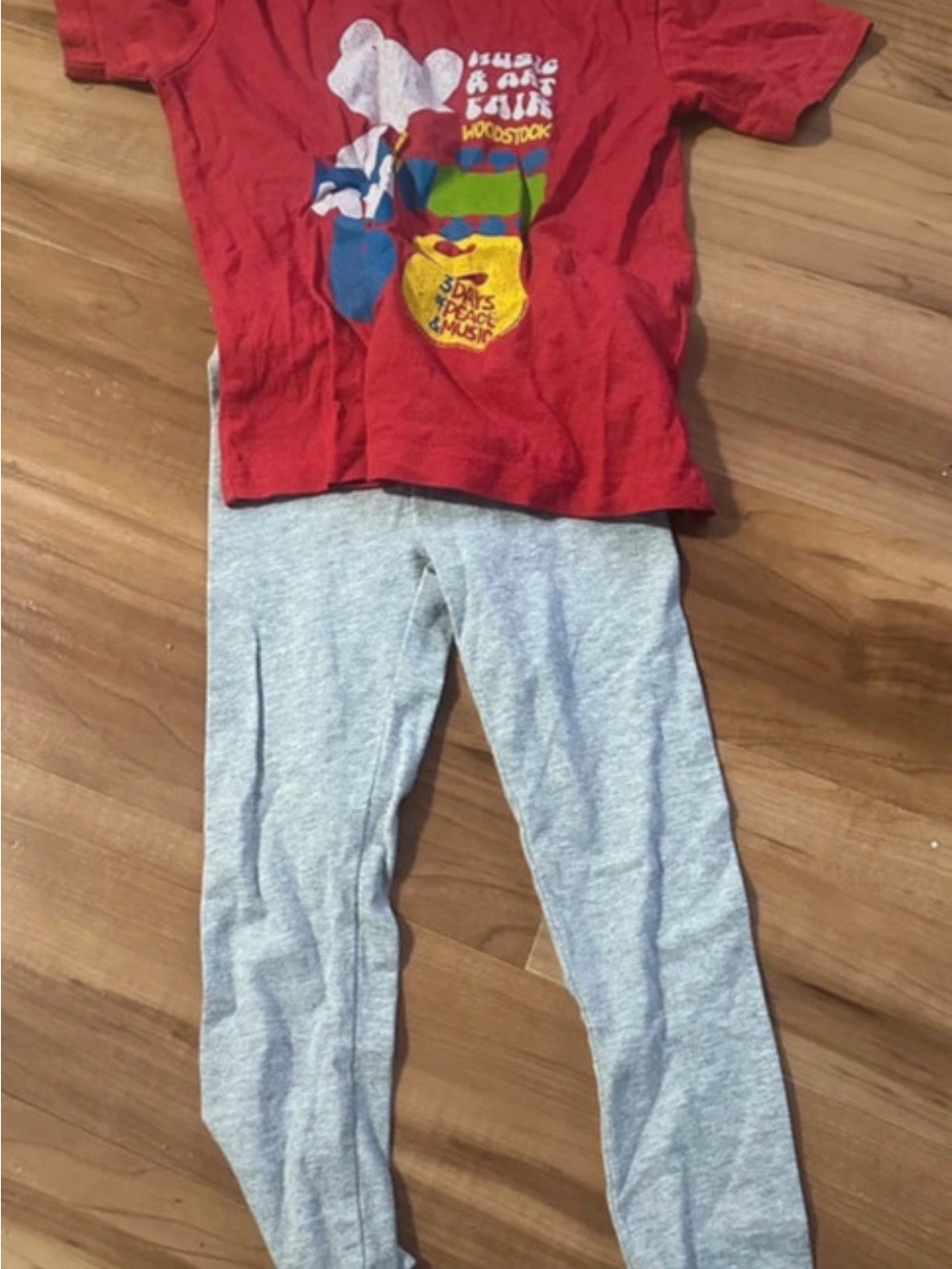 Kids Red Graphic Top and Light Gray outfit